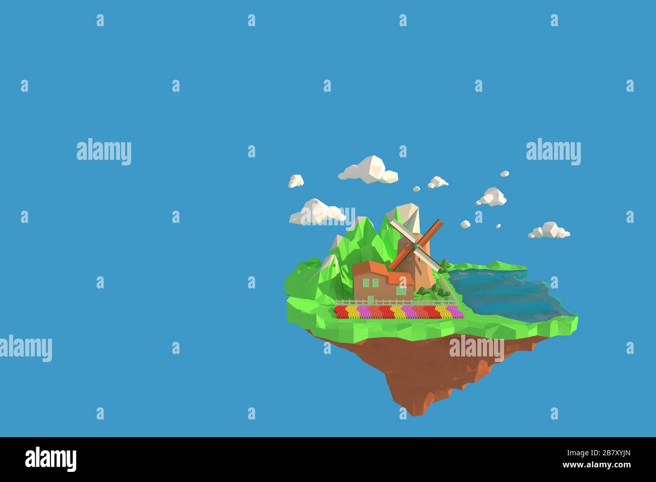 Illustrateur en relief du village de moulin à vent de Zaanse Schans, Pays-Bas, rendu en relief géométrie en polygone faible fond. Forme géométrique polygonale abstraite. Basse Banque D'Images