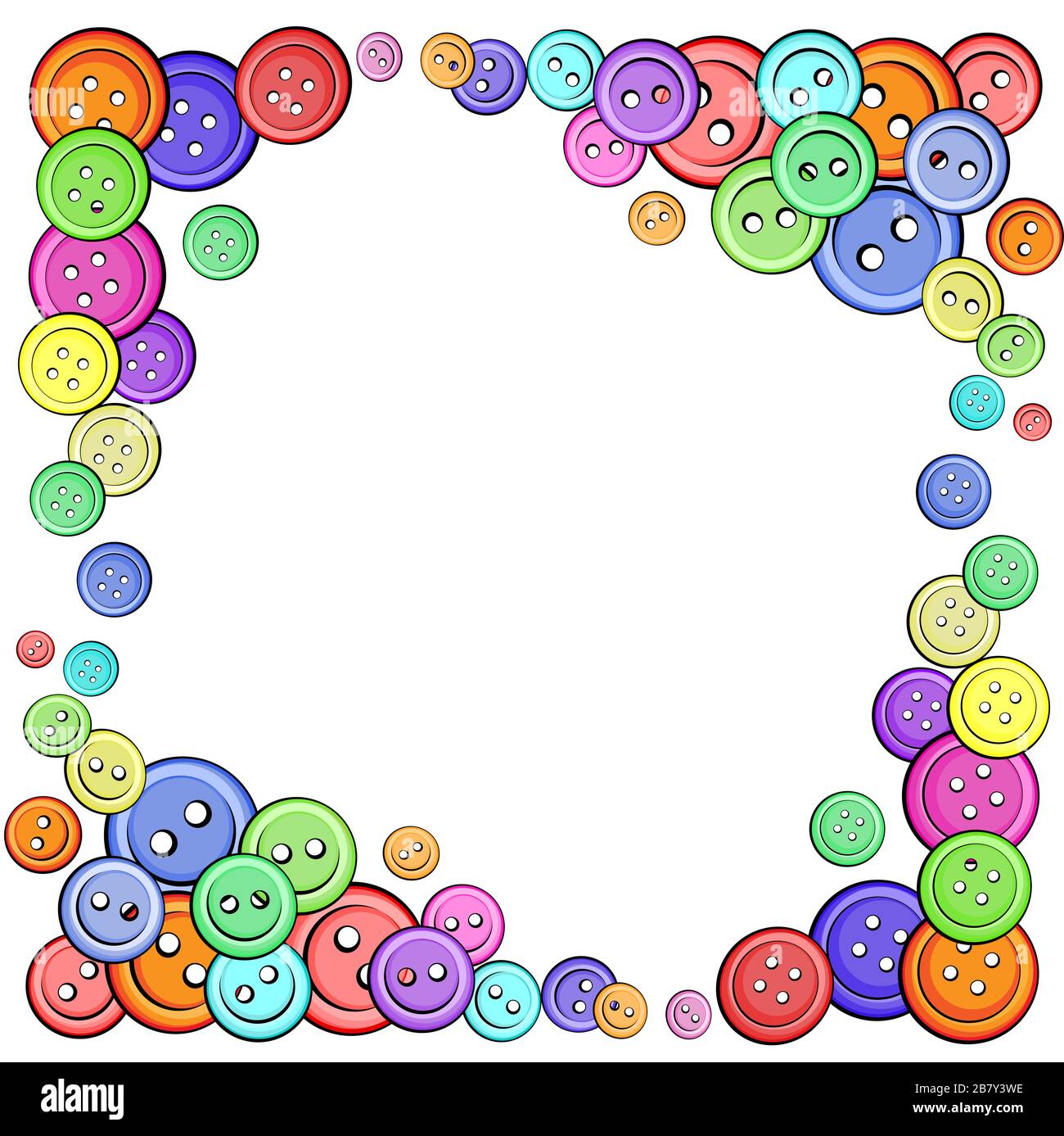 Jeu de boutons multicolores pour vêtements de différentes tailles. Illustration vectorielle - isoler sur un arrière-plan blanc. Cadre carré Illustration de Vecteur