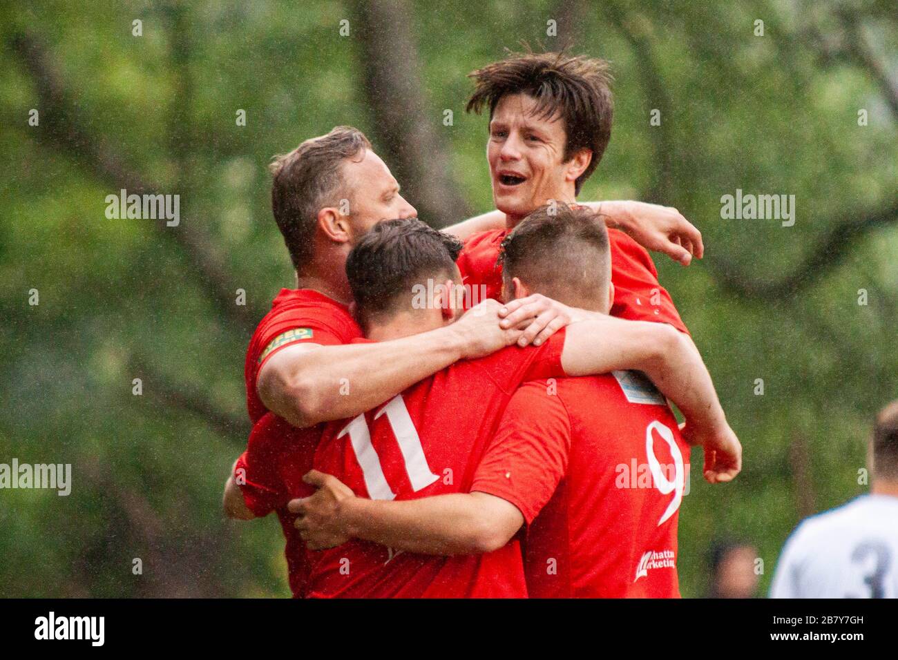 Llanelli Town / Bridgend St à Briton Ferry lors de la finale de la coupe de la Ligue galloise le 12 mai 2017. Lewis Mitchell/YCPD. Banque D'Images