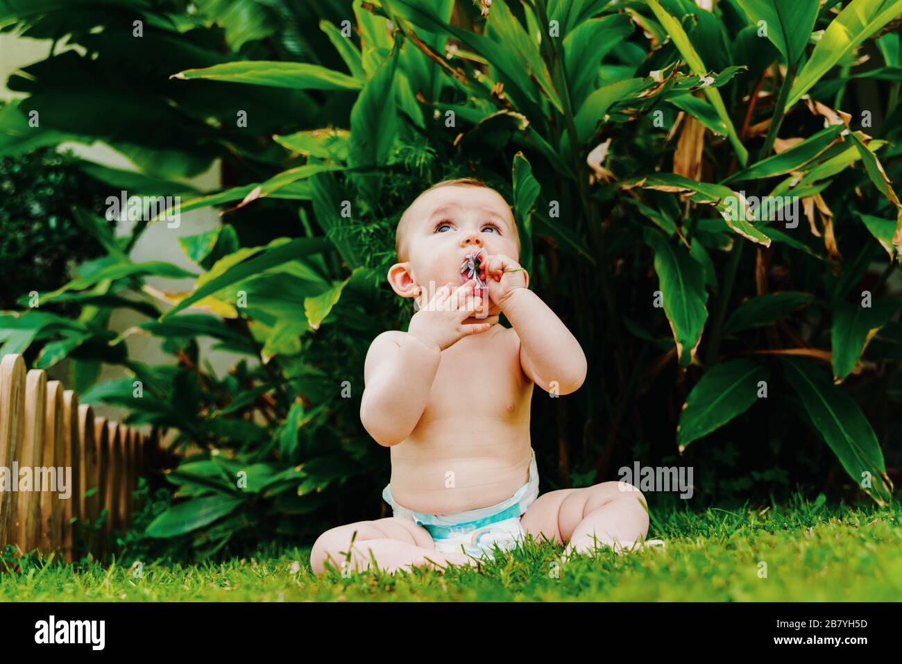 Mignon Petit Bebe Sans Couche Detourne Le Regard De Surprise Photo Stock Alamy