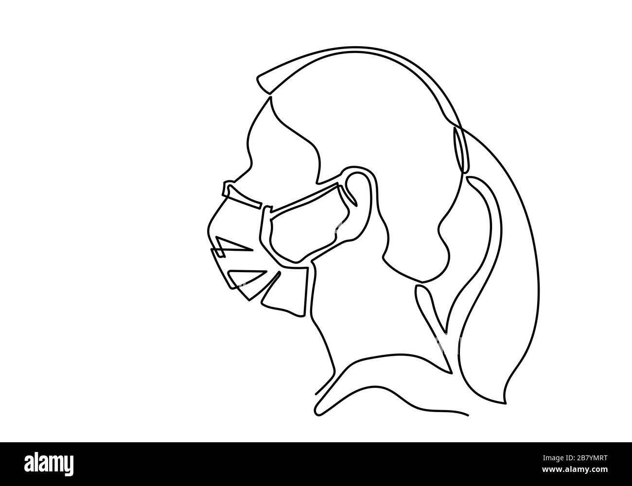 Un masque médical à dessin en ligne continu. Concept de virus corona. Banque D'Images