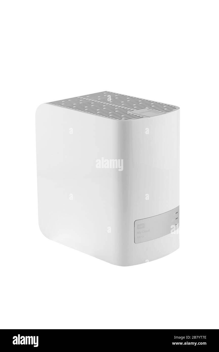 Samutsakhon, Thaïlande - 9 Avril, 2017 : mon disque dur Western Digital miroir nuage isolé sur fond blanc. Banque D'Images