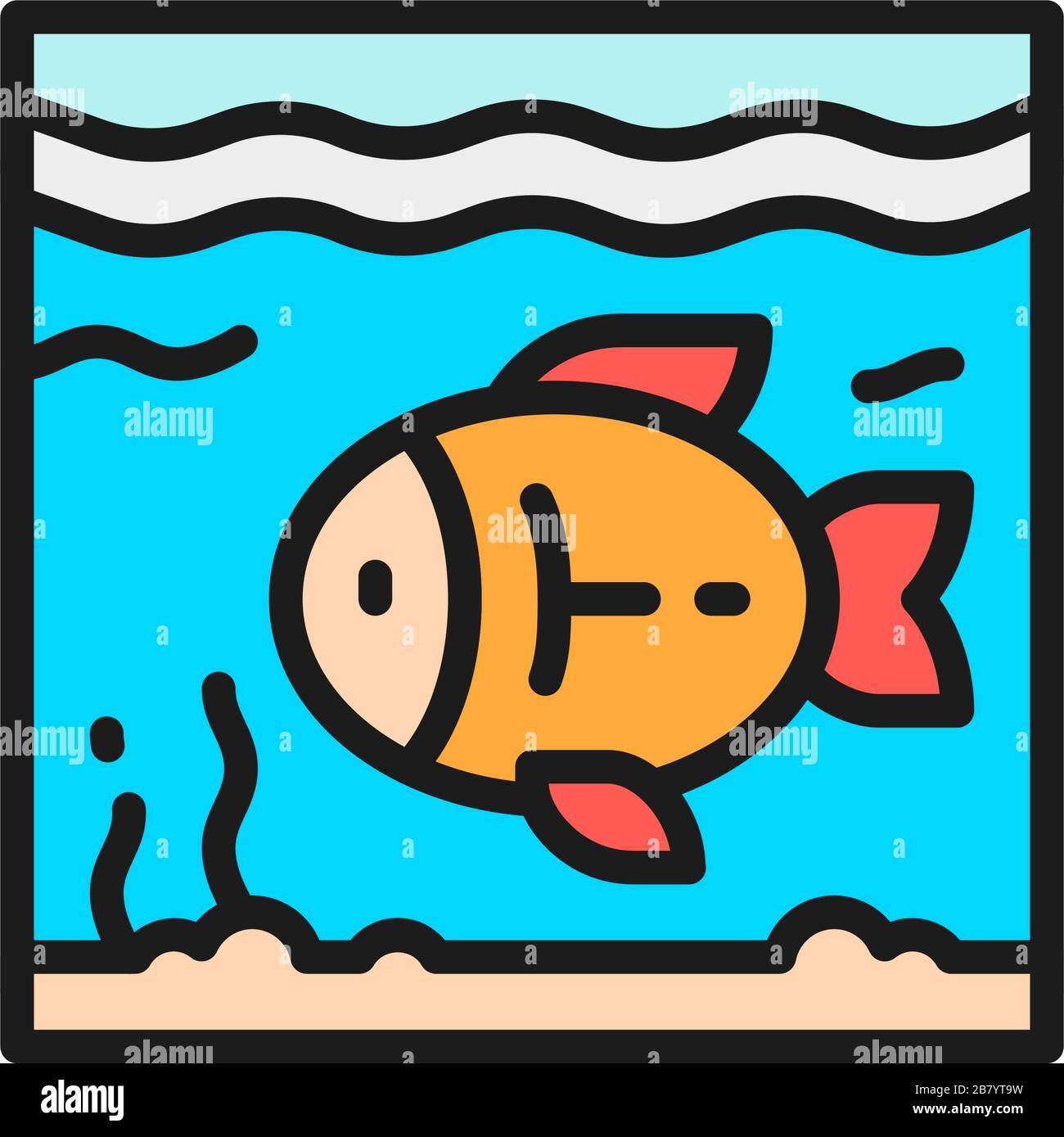 Poisson dans l'aquarium icône de ligne de couleur plate. Illustration de Vecteur