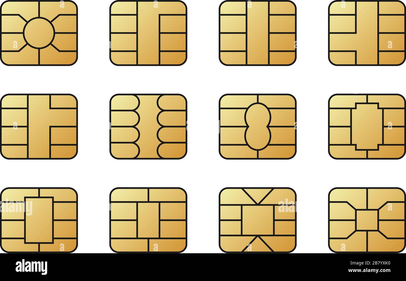 Jetons EMV pour carte bancaire en plastique. Technologie NFC numérique. Symboles de paiement bancaire. Illustration de Vecteur