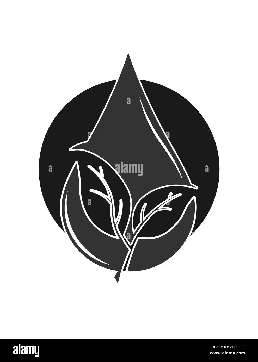 Dans une goutte d'eau, deux feuilles d'une plante sont coupées sur le fond d'un cercle, symbole de l'écologie. Logo, logo ou autocollant pour les sites Web et les applications Illustration de Vecteur