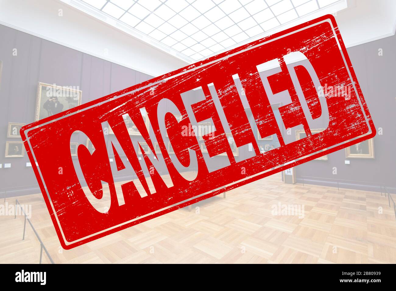 Annulation du contexte de l'exposition - concept d'événements d'annulation en raison de l'éclosion de covid-19. Banque D'Images