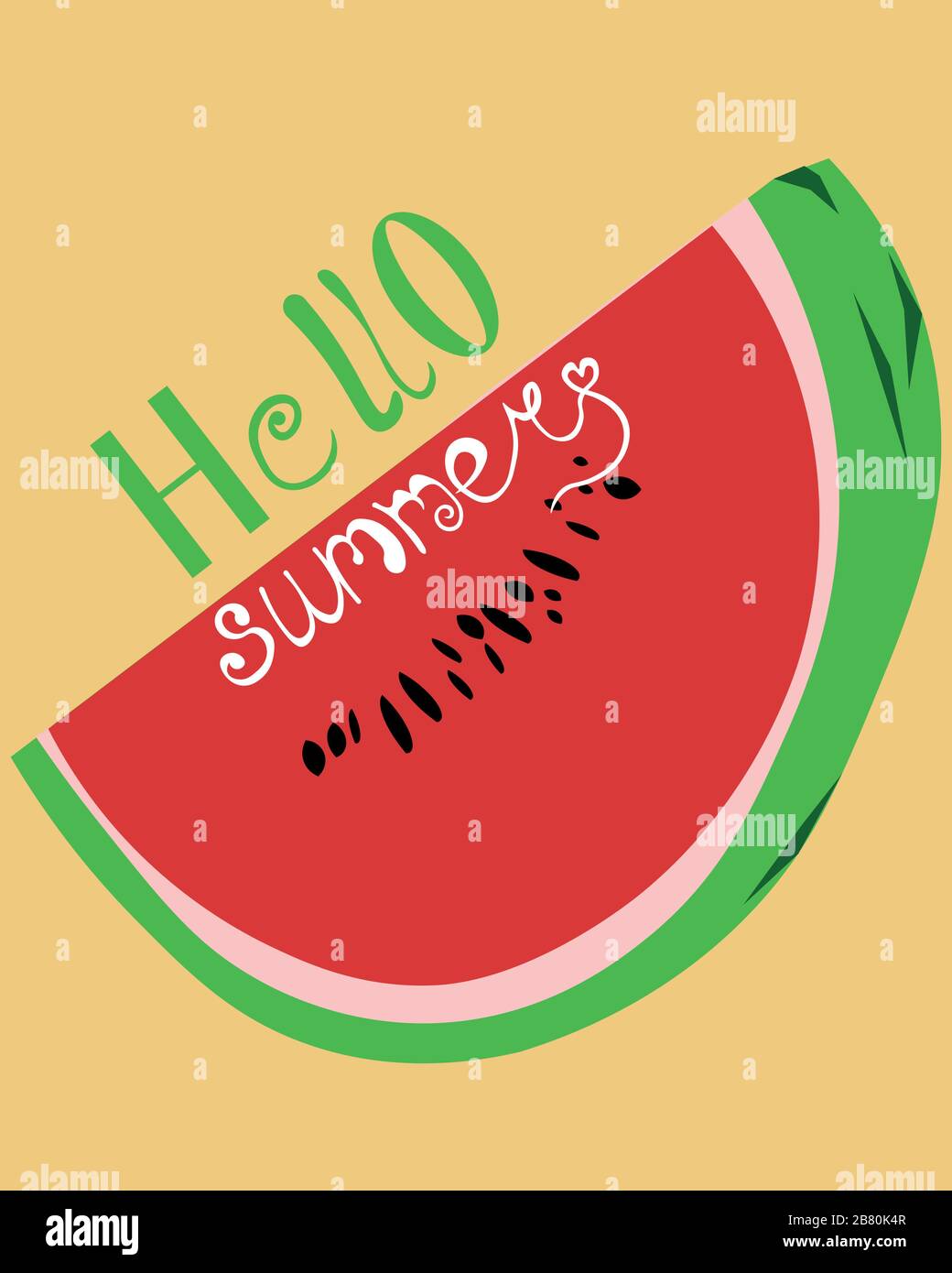 Bonjour l'été. Carte postale lumineuse. Fond jaune et pastèque. Dépliant de conception, publicité. Illustration de Vecteur