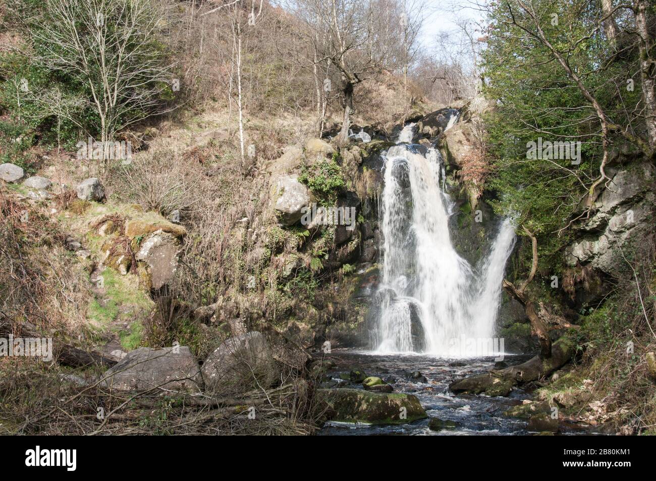 Autour du Royaume-Uni - une chute d'eau sur Sheepshaw Beck, dans la vallée de la désolation, Bolton Abbey, Skipton, North Yorkshire, Royaume-Uni Banque D'Images