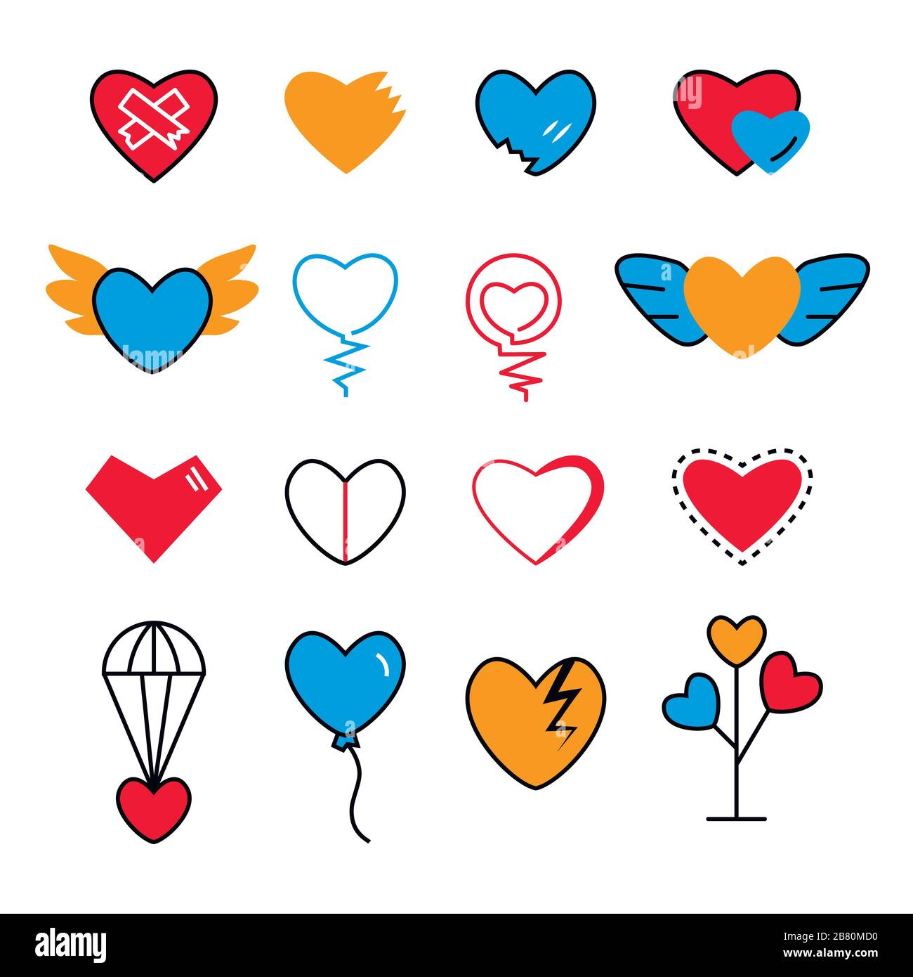Coeur plat et icône de ligne tendance couleurs modernes et lumineuses Illustration de Vecteur
