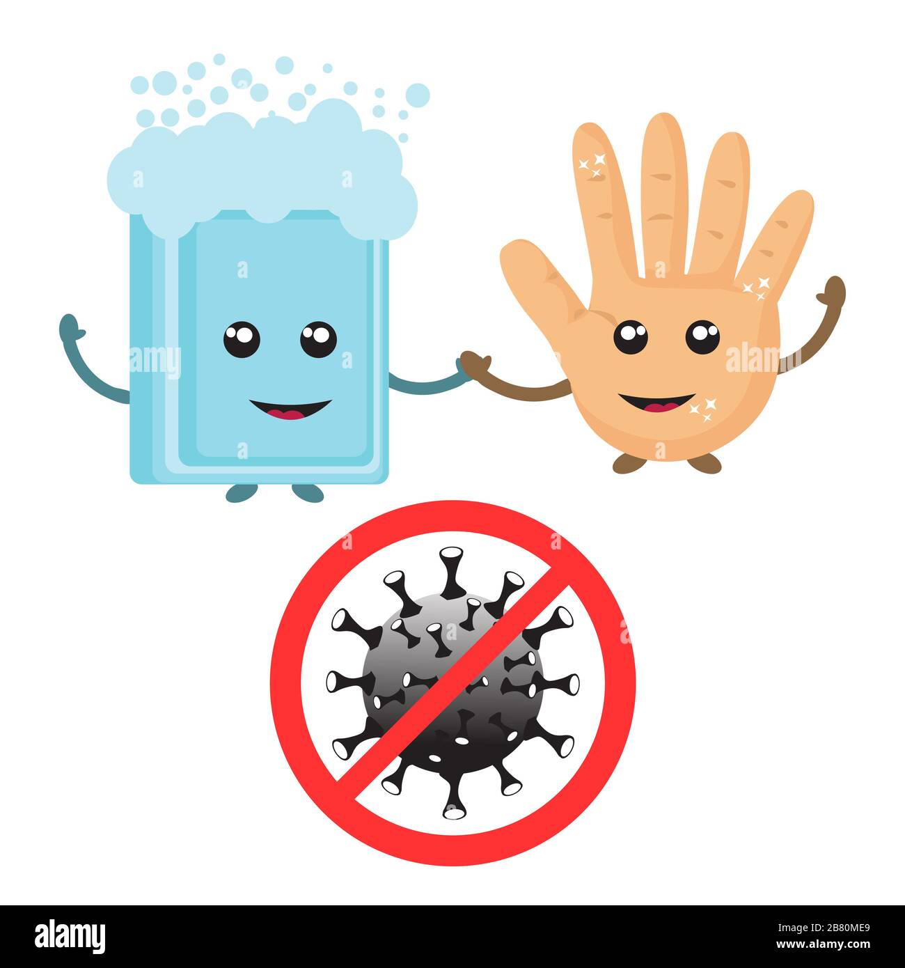 Lavez-vous les mains. Signe attention coronavirus. Icône de coronavirus avec signe d'interdiction rouge, bactérie du coronavirus Novel 2019-nCoV. Pas d'infection et arrêter Corona Banque D'Images