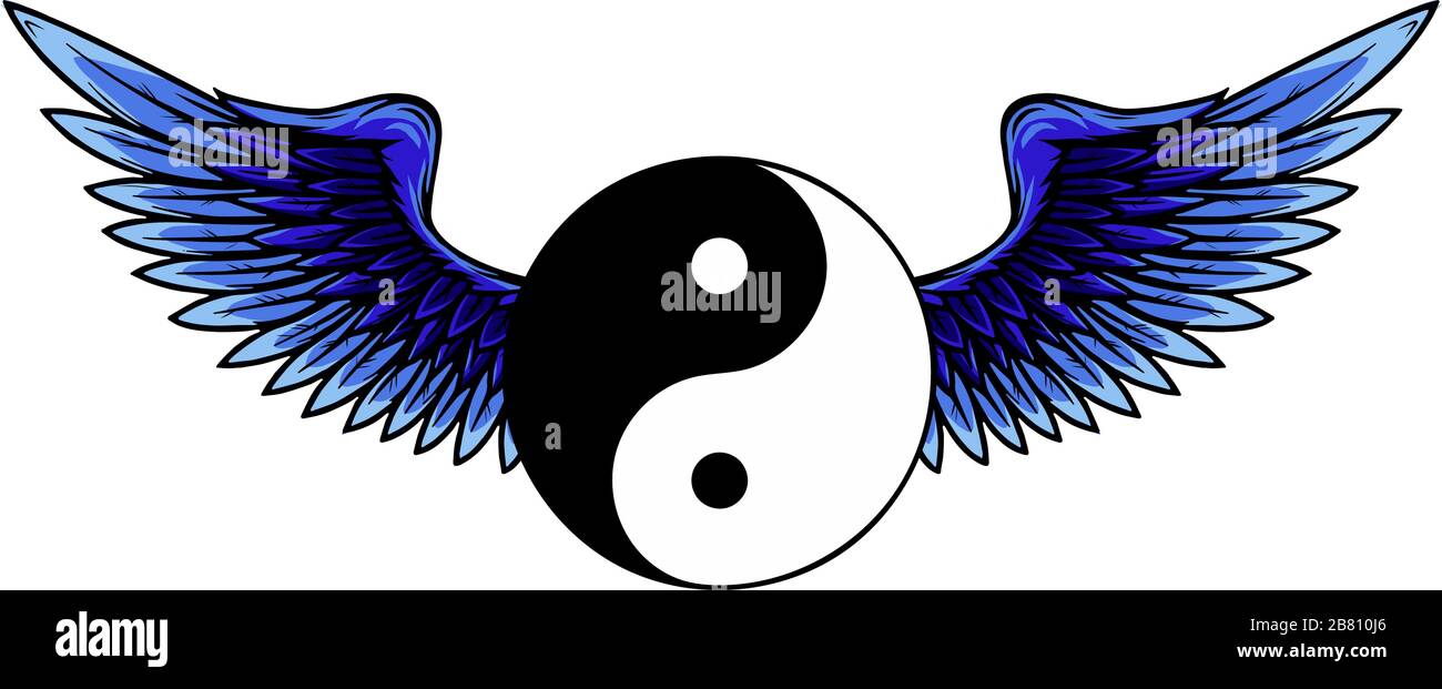 Symbole chinois traditionnel Yin-Yang avec ailes noires en relief vecteur Illustration de Vecteur