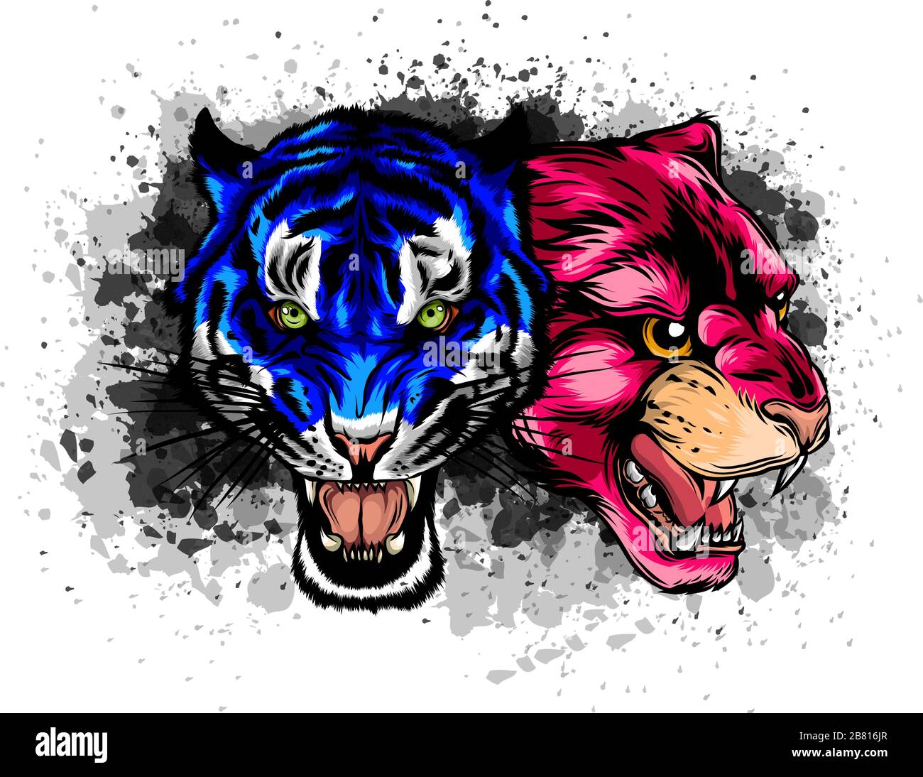 Jeu de motifs colorés vecteur broderie avec lion, le japonais Tiger, Leopard. Illustration de Vecteur
