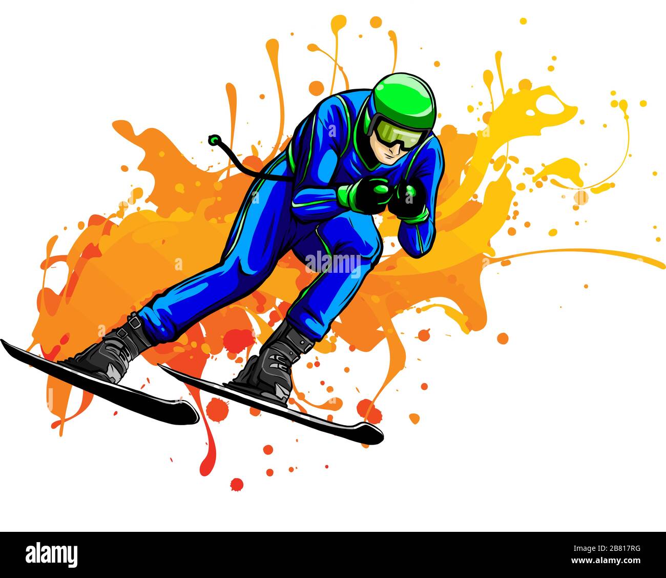 skieur alpin athlète ski alpin ski de descente noir silhouette vecteur Illustration de Vecteur