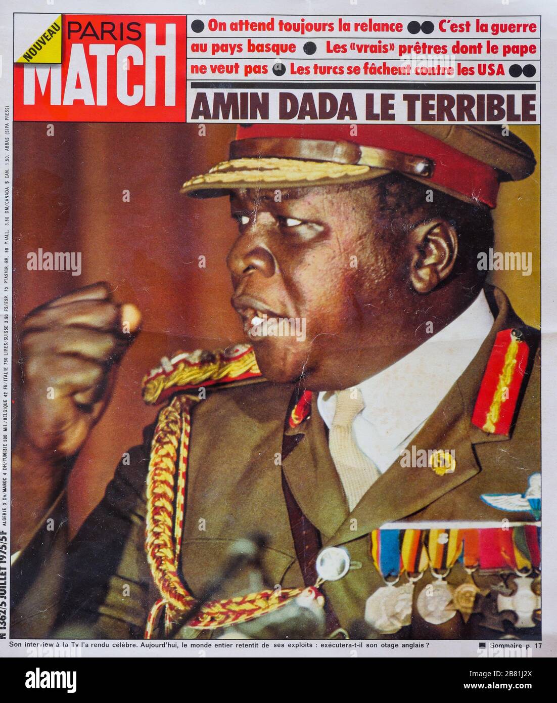 FrontPage du magazine français Paris-Match, n° 1362, 5 juillet 1975, le président de l'Ouganda 'Idi Amin Dada le terrible', 1975, France Banque D'Images