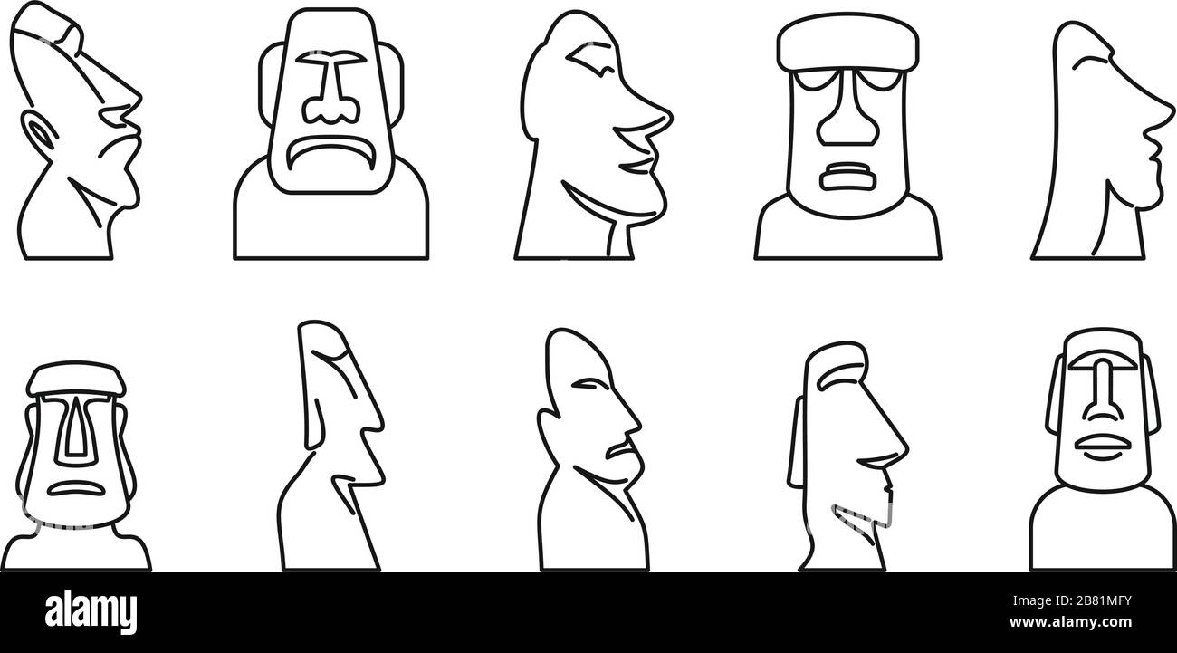 Ensemble d'icônes de la statue de l'île de Pâques. Ensemble de contours des icônes vectorielles de la statue de l'île de Pâques pour le web design isolé sur fond blanc Illustration de Vecteur