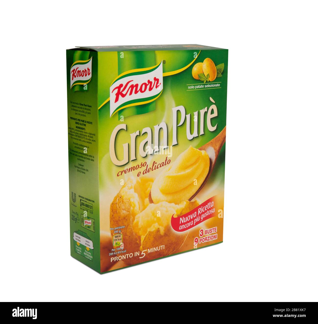 Italie - 31 mars 2020: paquet de pommes de terre écrasées Knorr sur fond blanc Banque D'Images