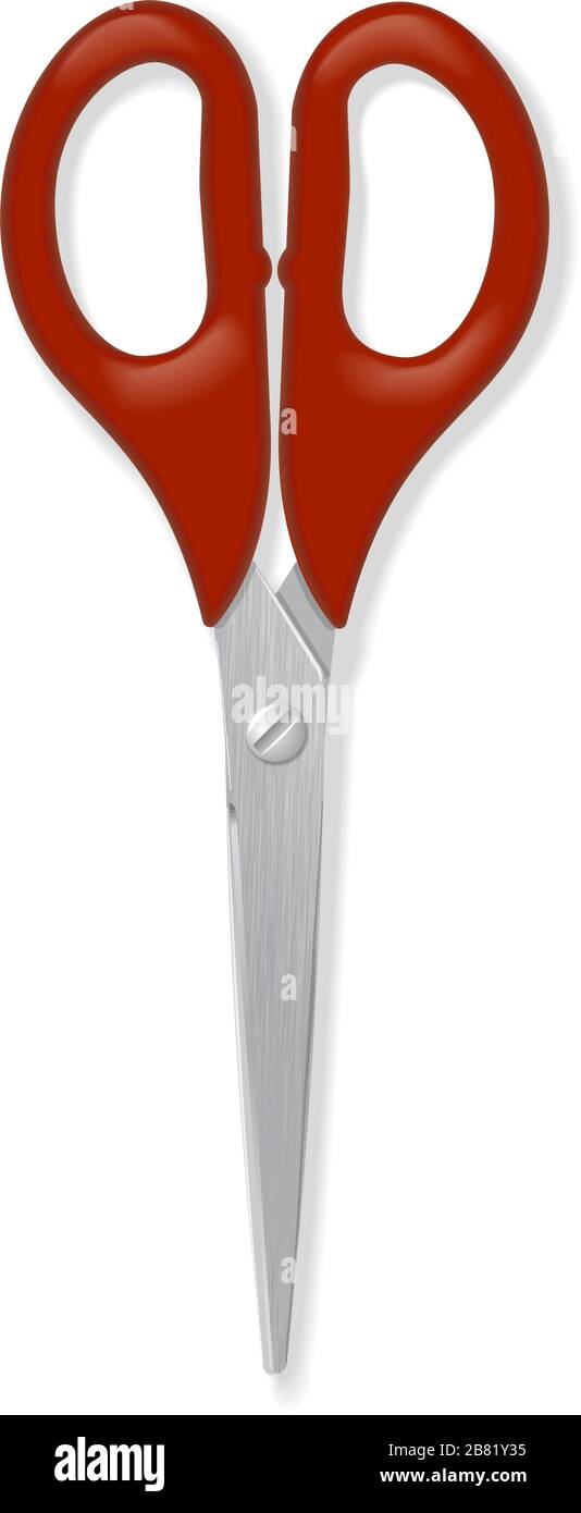 Ciseaux réalistes avec poignées rouges Illustration de Vecteur