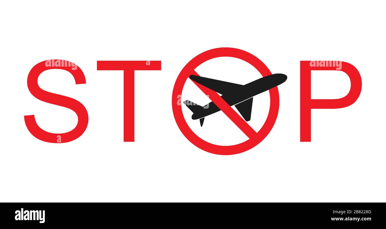 Concept de suspension du trafic aérien. Arrêtez l'aviation. Interdiction des plans de signature ne pas voler. Pas de signe avion. Icône de voyage. Illustration vectorielle du départ Illustration de Vecteur