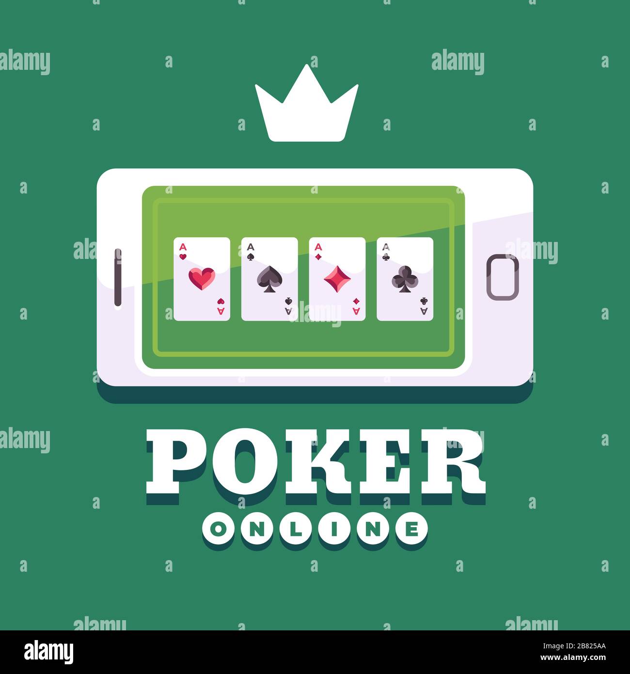 Smartphone avec cartes à jouer à l'écran. Illustration plate de poker en ligne Illustration de Vecteur