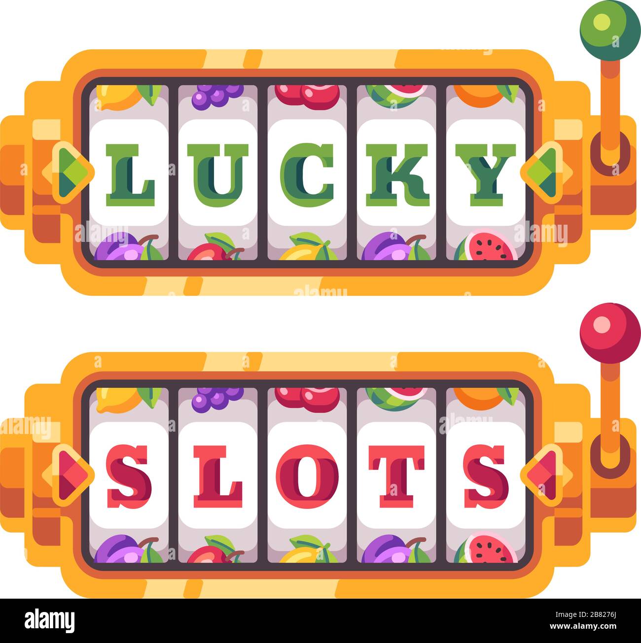 Machine à sous Golden avec lettres Lucky Slots. Illustration plate du Casino Illustration de Vecteur