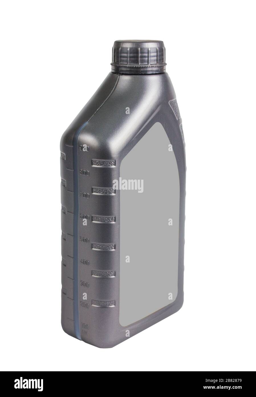 Conteneur en plastique pour huile moteur isolé sur fond blanc, bidon de 1 litre. Bouteille d'huile moteur pour pièces de rechange. Banque D'Images