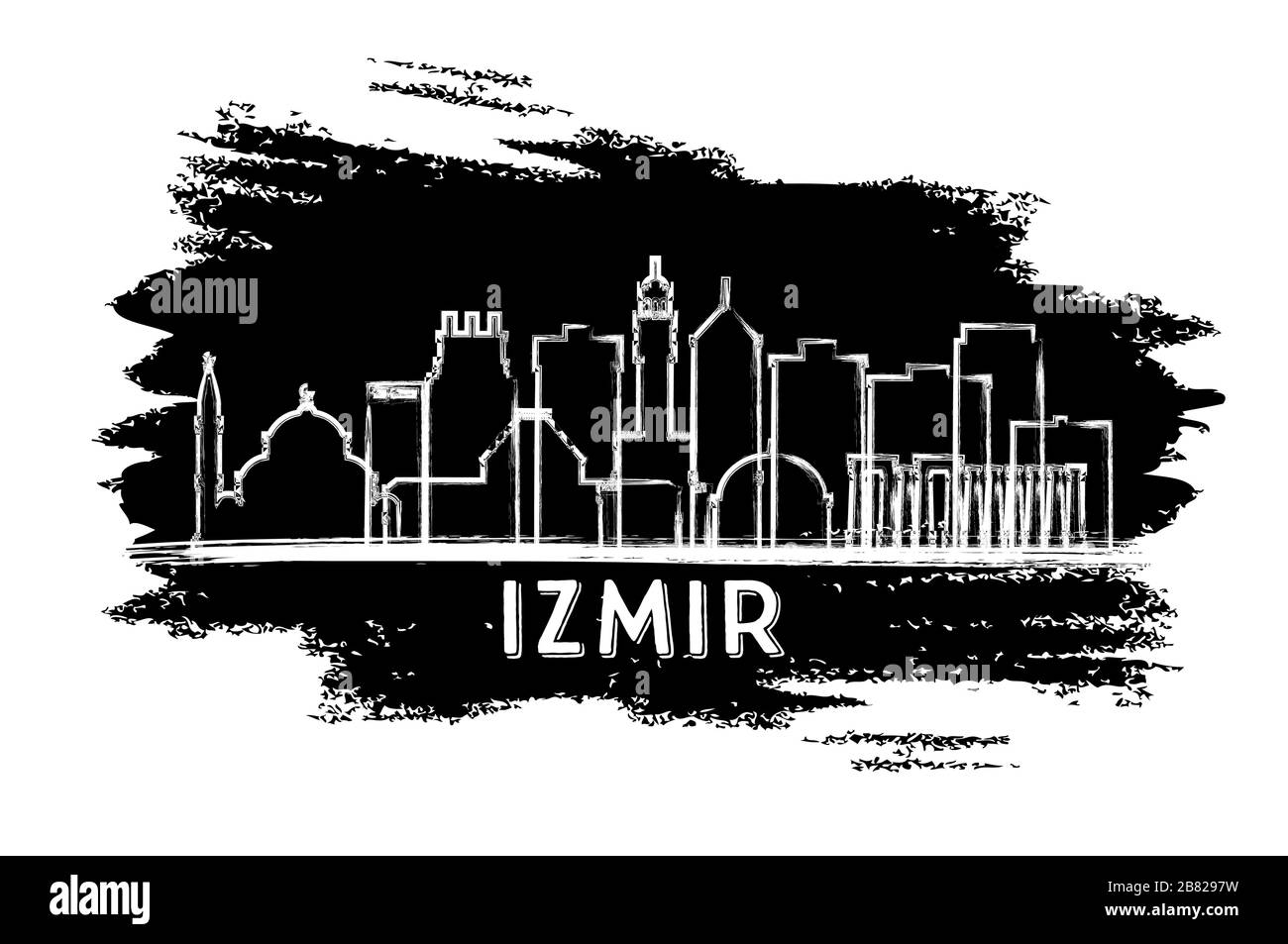Silhouette Skyline Izmir Turquie City. Esquisse dessinée à la main. Concept de voyage d'affaires et de tourisme avec architecture historique. Illustration vectorielle. Illustration de Vecteur
