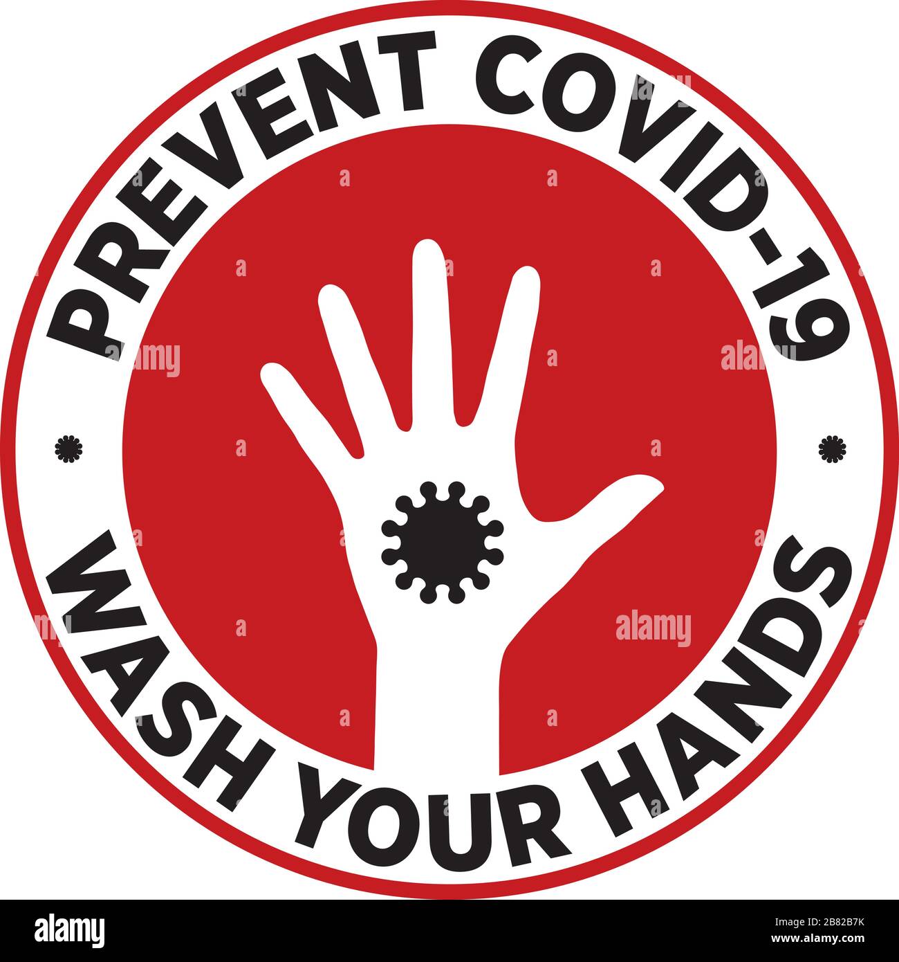 Lavez-vous les mains pour éviter COVID-19. Main avec le symbole du coronavirus. Autocollant vectoriel Illustration de Vecteur