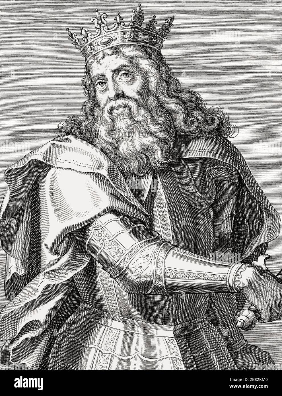 Roi Pedro I du Portugal, 1320 - 1367. Surnommé le Just, et le cruel. Roi Pierre I du Portugal. Après une gravure du XVIIe siècle. Banque D'Images