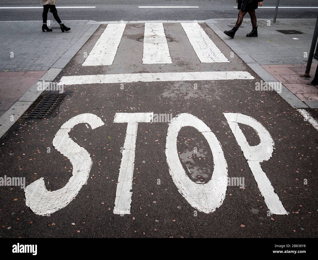STOP est un panneau de signalisation conçu pour avertir les conducteurs qu'ils doivent s'arrêter complètement. Banque D'Images