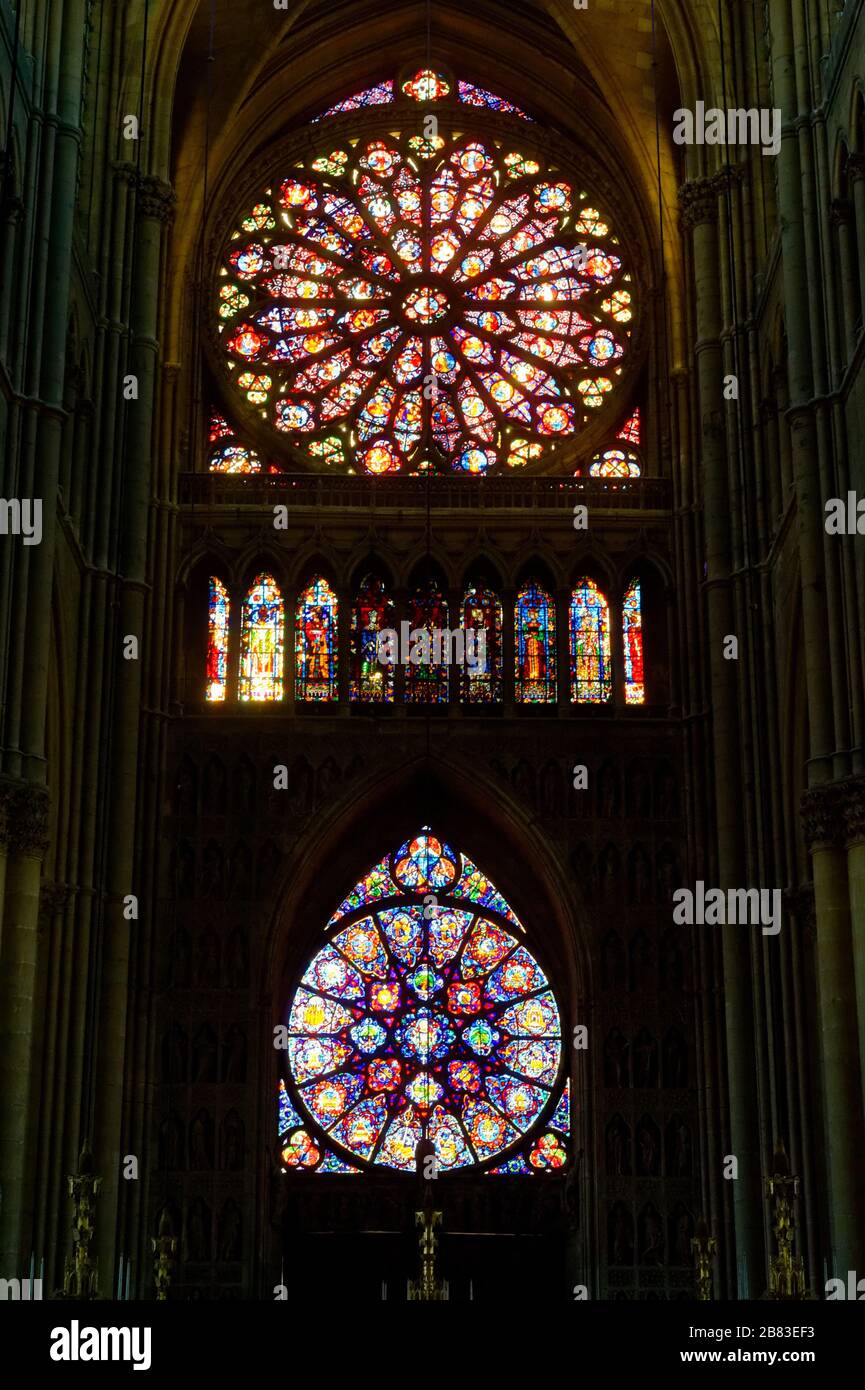 Reims, France. La cathédrale de Reims. L'intérieur de la cathédrale. Banque D'Images