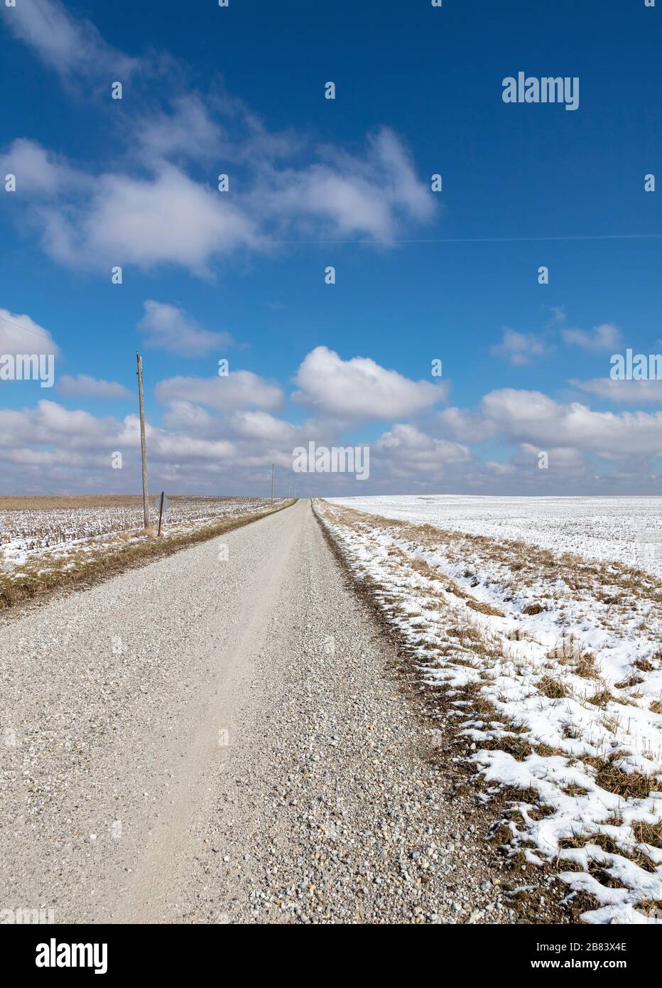 Route sur terres agricoles, fin de l'hiver, nord de l'Indiana, États-Unis, par James D Coppinger/Dembinsky photo Assoc Banque D'Images