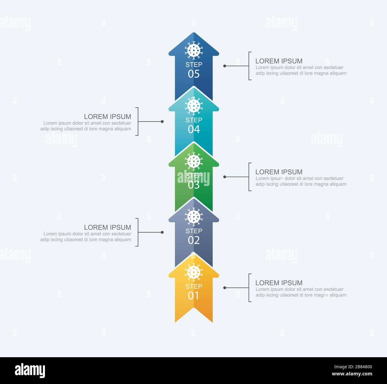 5 modèle d'étape et de flèches d'infographie pour les données de virus covid-19. Illustration de Vecteur