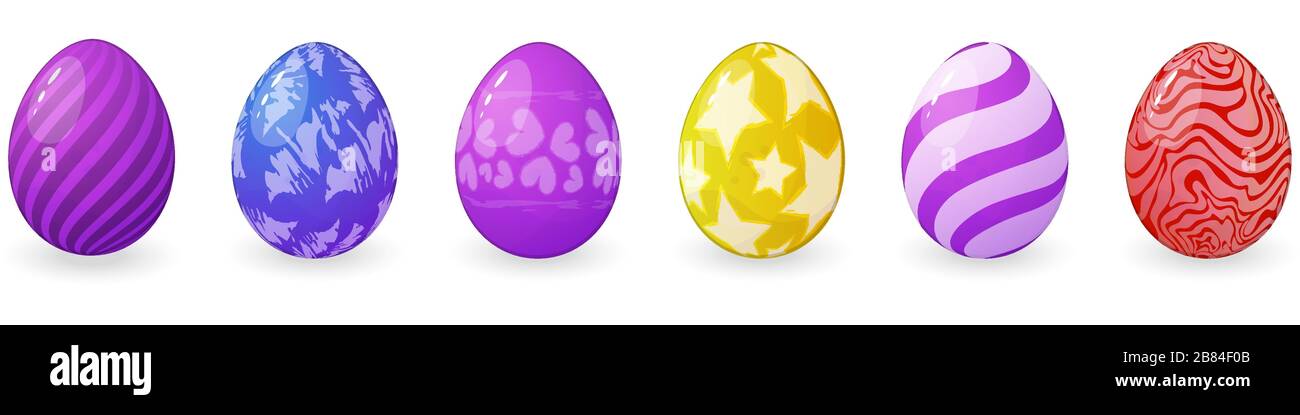 Ensemble d'oeufs de Pâques de couleur vectorielle avec différentes textures isolées sur un fond blanc pour la décoration des cartes de Pâques et des salutations. Collection de Illustration de Vecteur