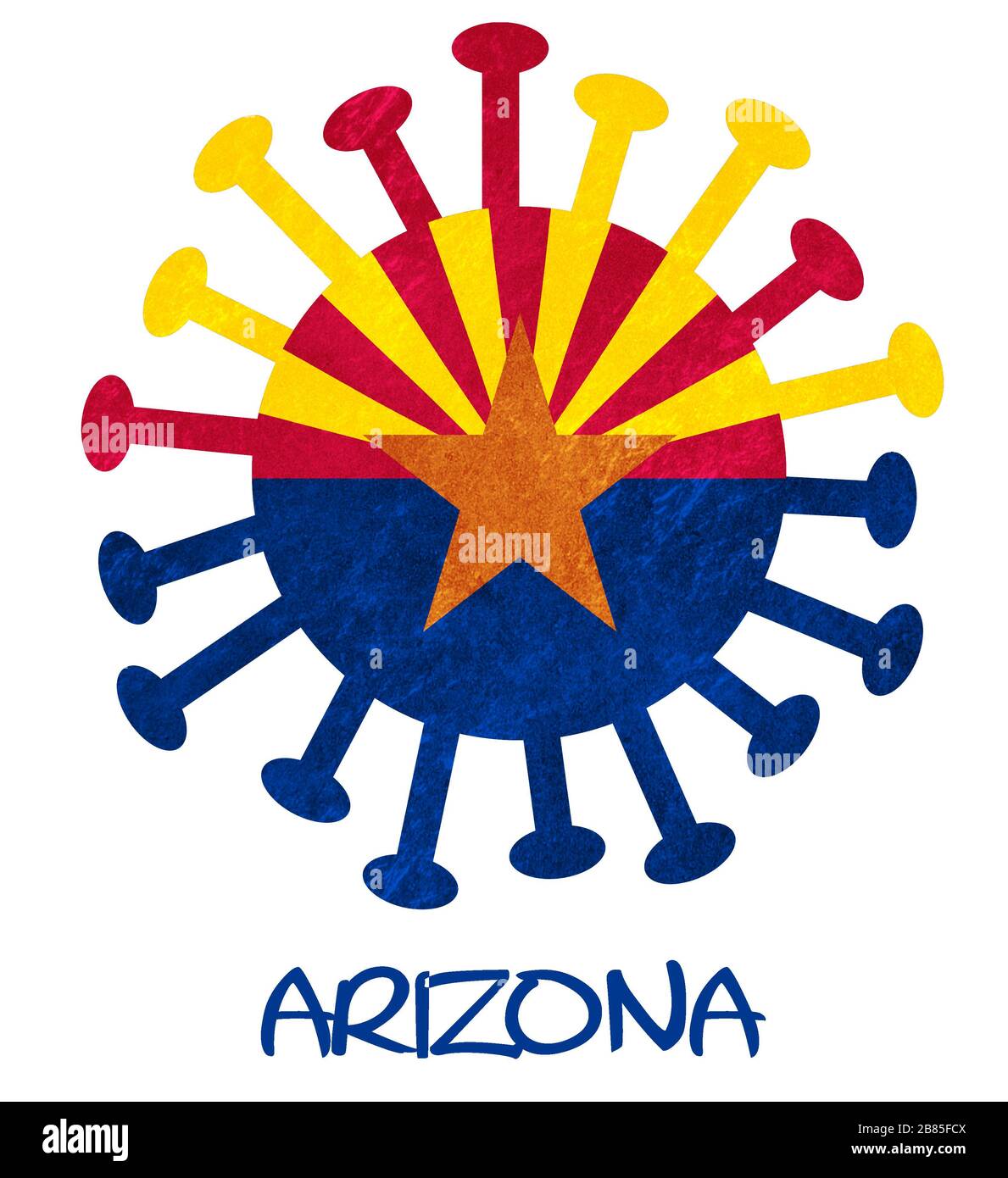Drapeau d'État de l'Arizona avec virus ou bactéries corona - isolé sur blanc Banque D'Images