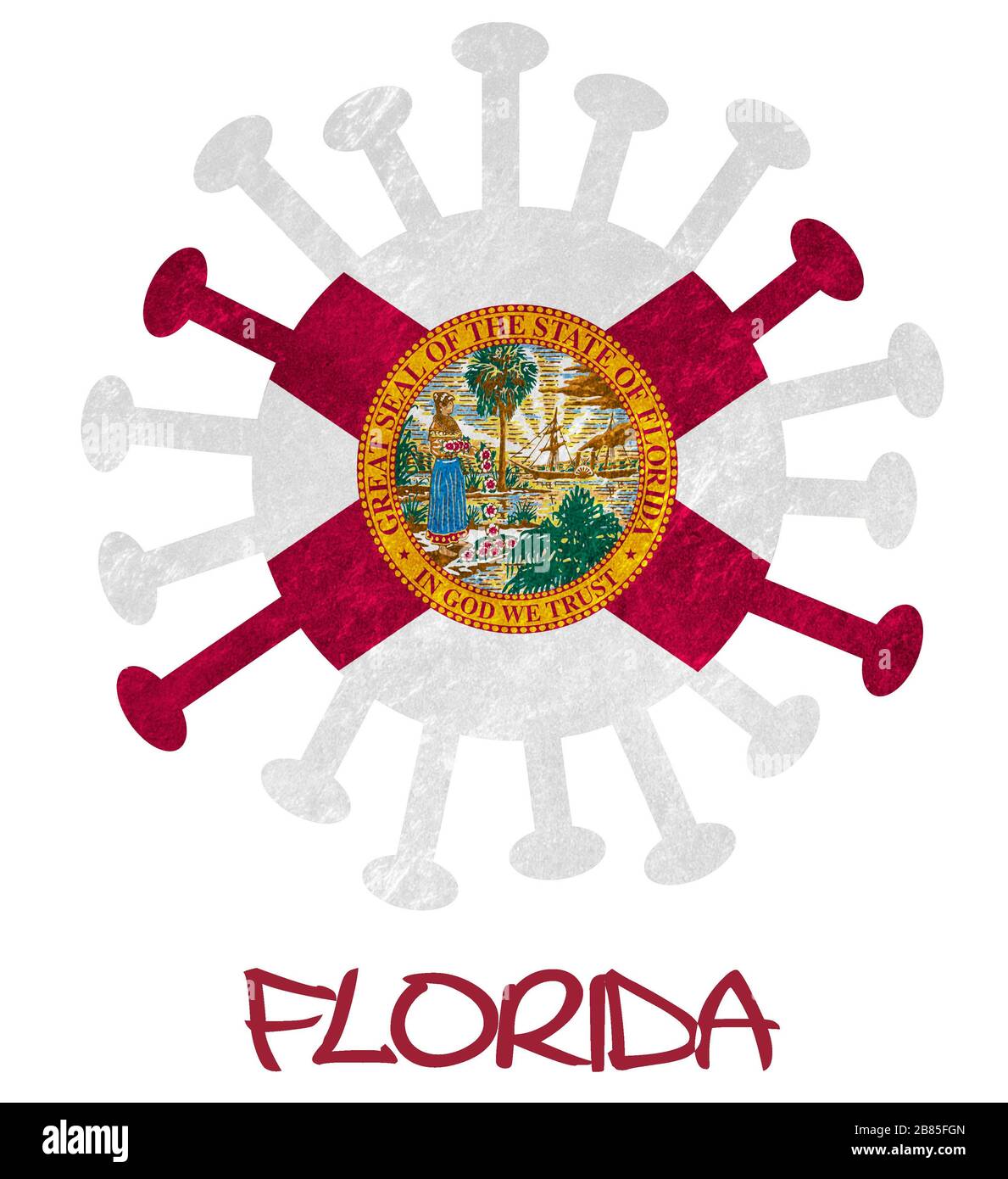 Drapeau d'État de Floride avec virus ou bactéries corona - isolé sur blanc Banque D'Images