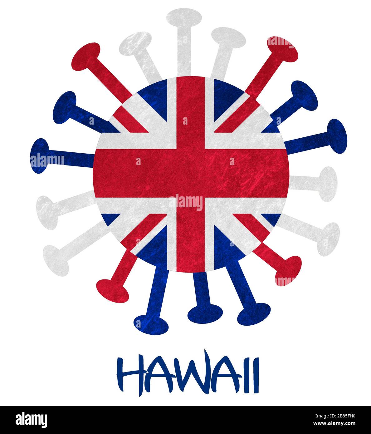 Drapeau d'État d'Hawaï avec virus ou bactéries corona - isolé sur blanc Banque D'Images