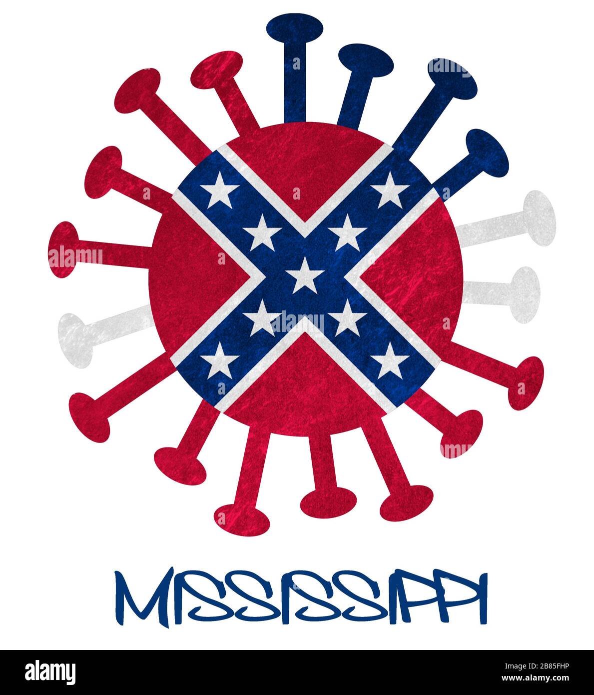Drapeau d'État du Mississippi avec virus ou bactéries corona - isolé sur blanc Banque D'Images