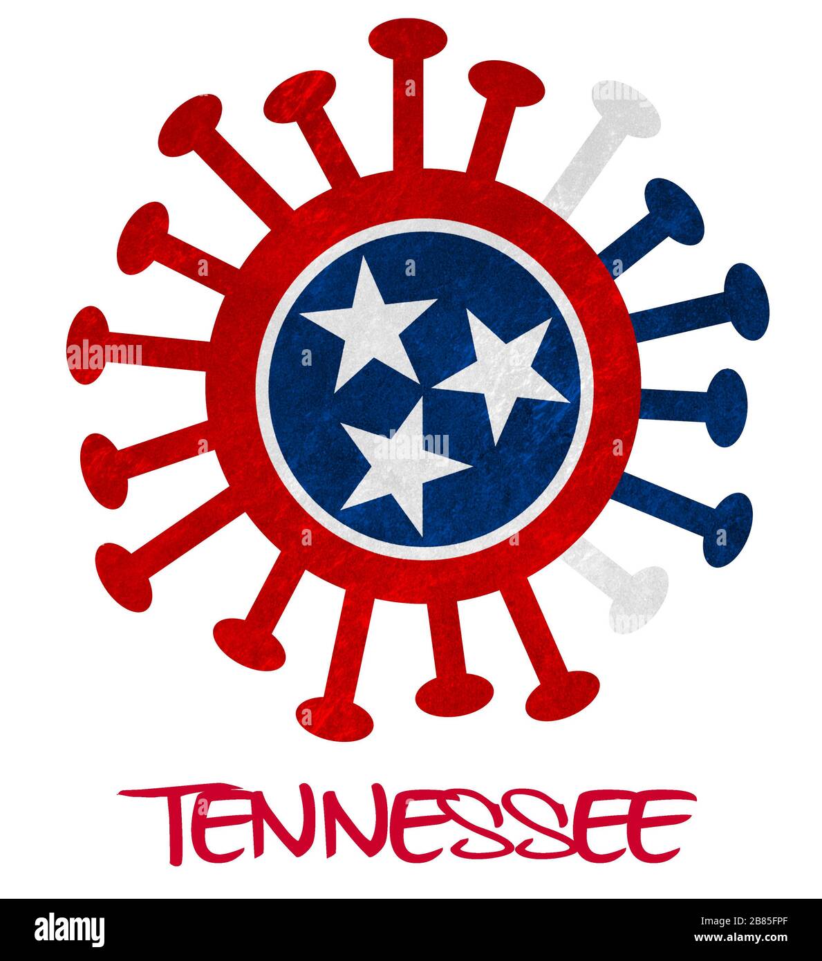 Drapeau d'État du Tennessee avec virus ou bactéries corona - isolé sur blanc Banque D'Images