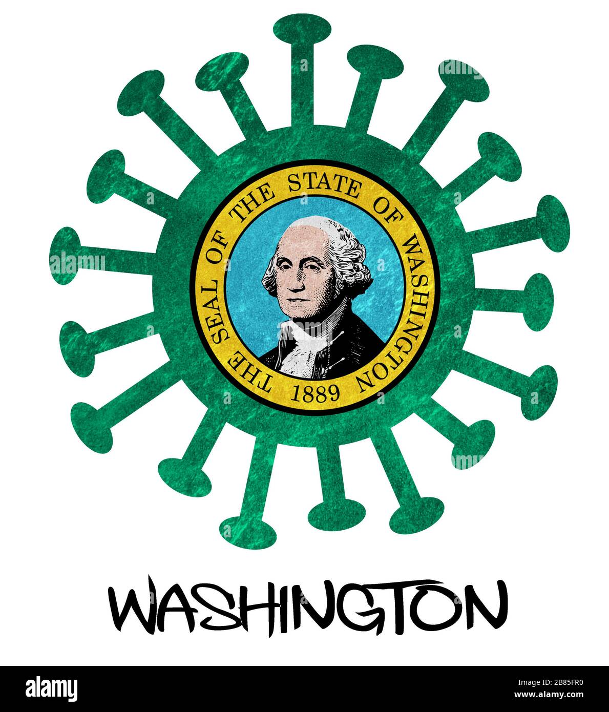 Drapeau d'État de Washington avec virus ou bactéries corona - isolé sur blanc Banque D'Images