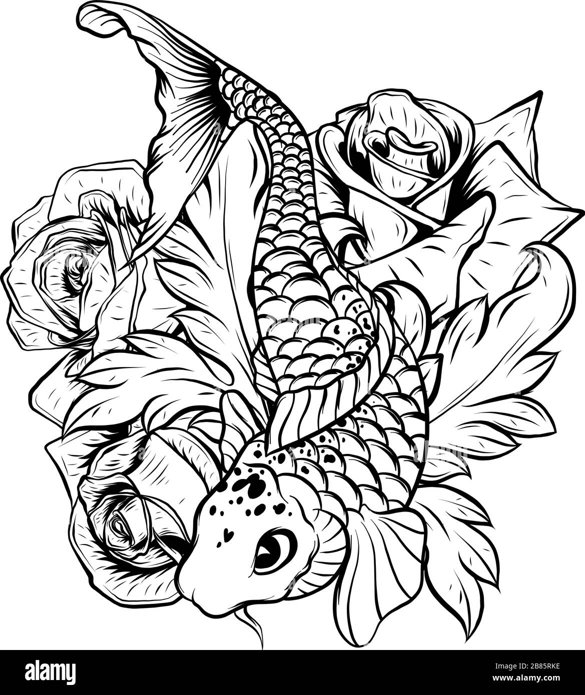 Illustration du poisson koi. Vecteur de dessin. Illustration vectorielle motif japonais. Contexte japonais. Dessin à la main du japon. Illustration de Vecteur