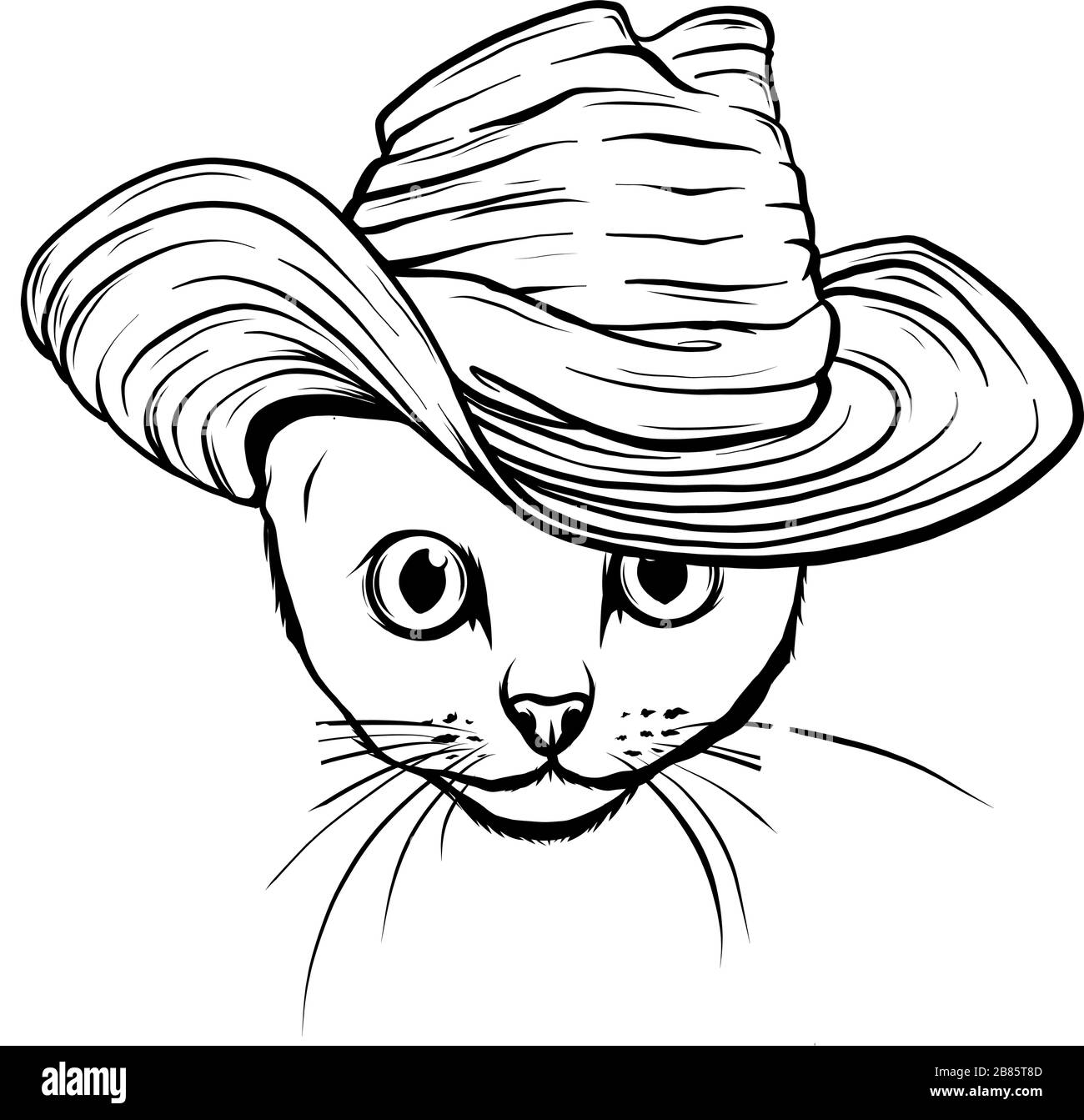 Chat vectoriel dans un chapeau et une cravate. Blanc et noir Illustration de Vecteur