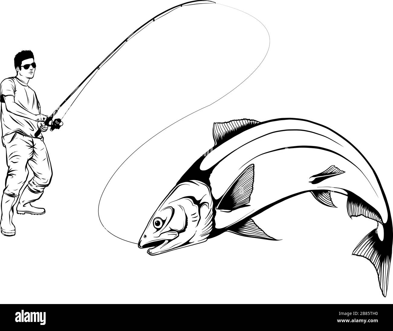 Pêcheur a pris poisson vecteur illustration de l'art de conception Illustration de Vecteur