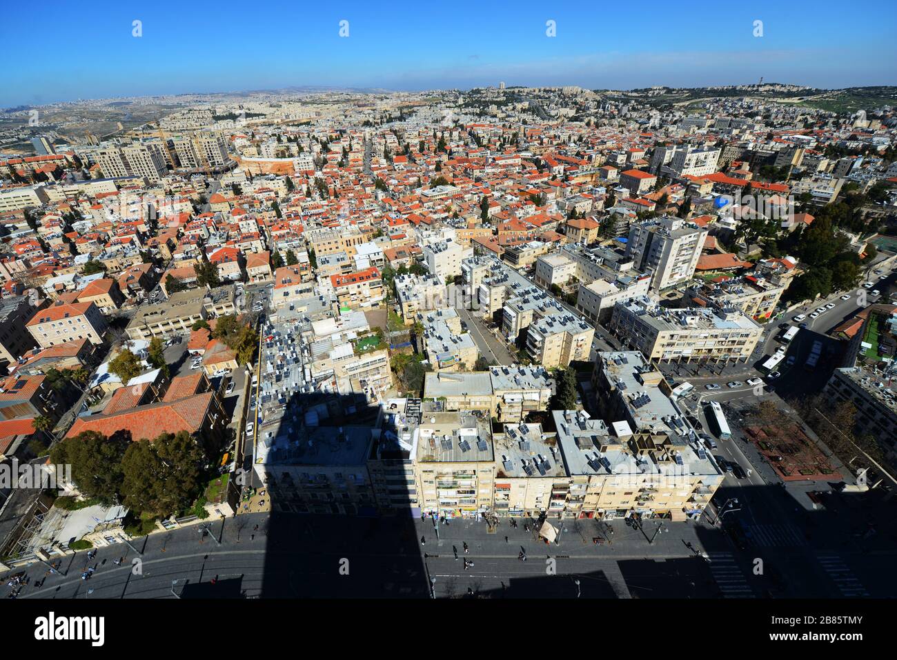 Vue aérienne sur les quartiers nord de Jérusalem. Banque D'Images