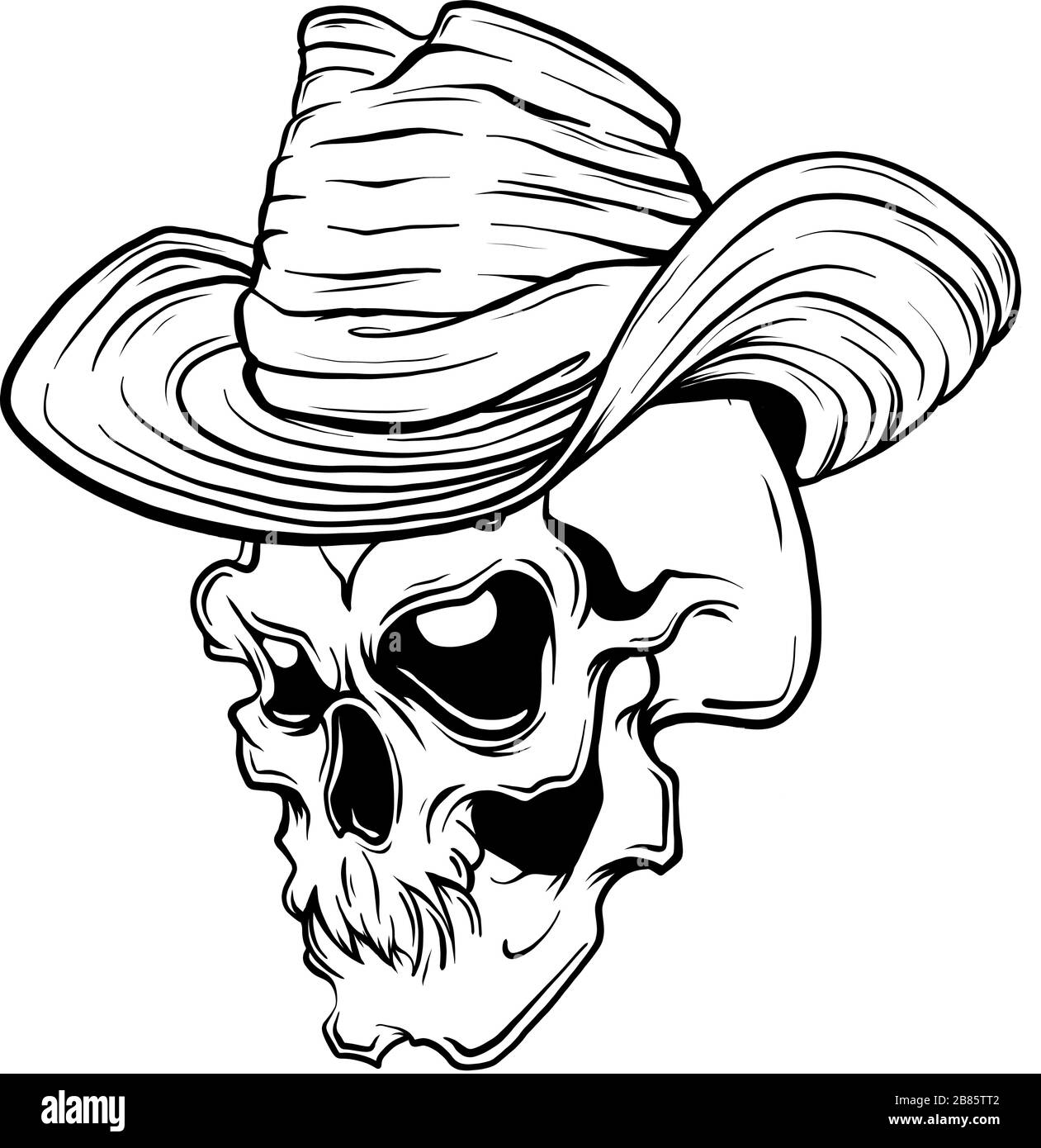 crâne dans l illustration vectorielle chapeau de cowboy noir Illustration de Vecteur