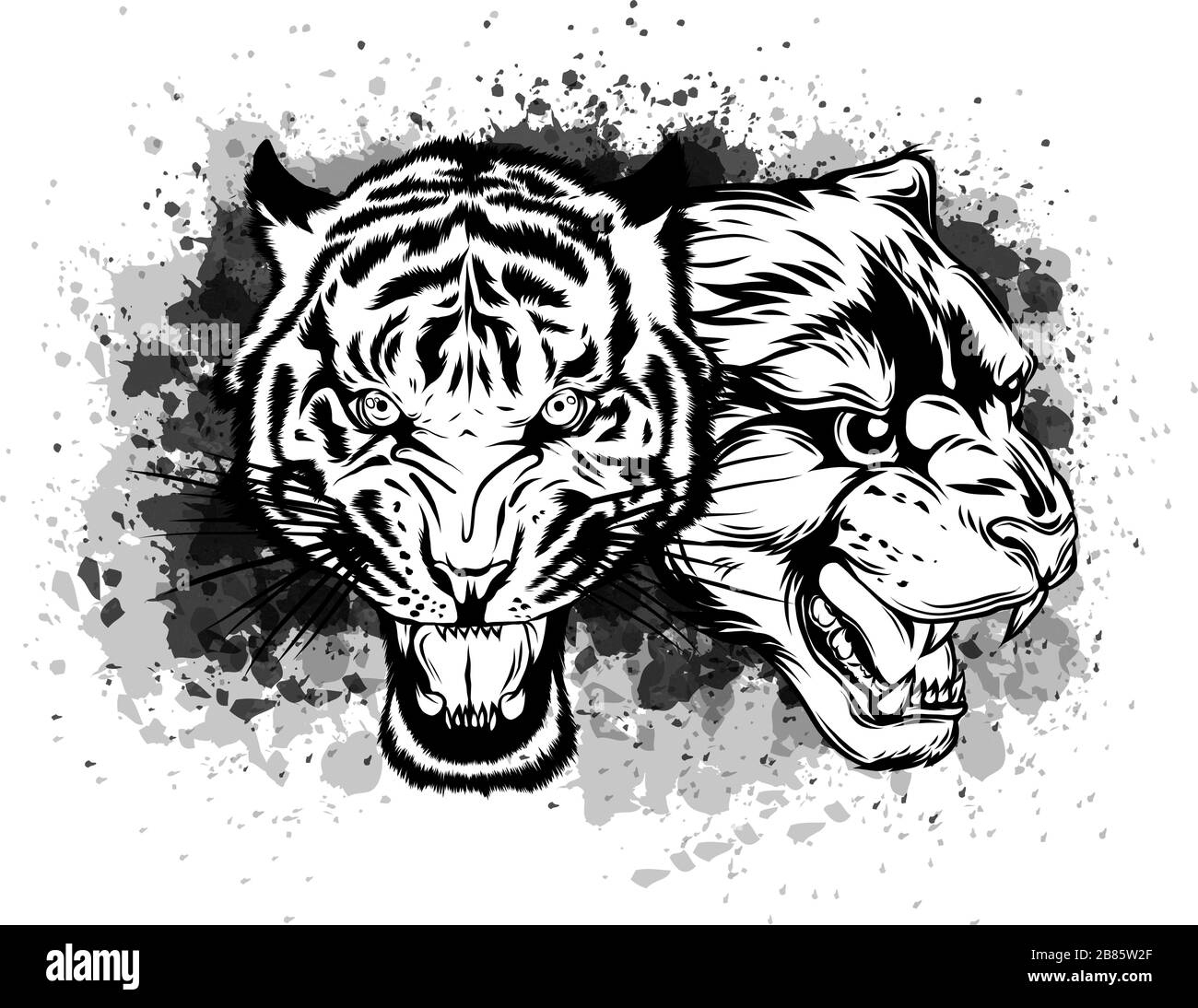 Illustration de l'ancienne école Panther Head et Tiger Head. Illustration de Vecteur