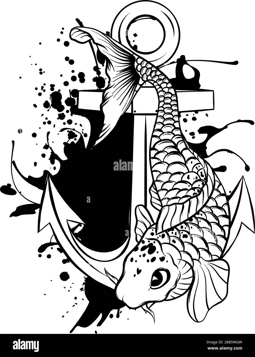 Un dessin Anchor et vecteur de poisson illusoire Illustration de Vecteur