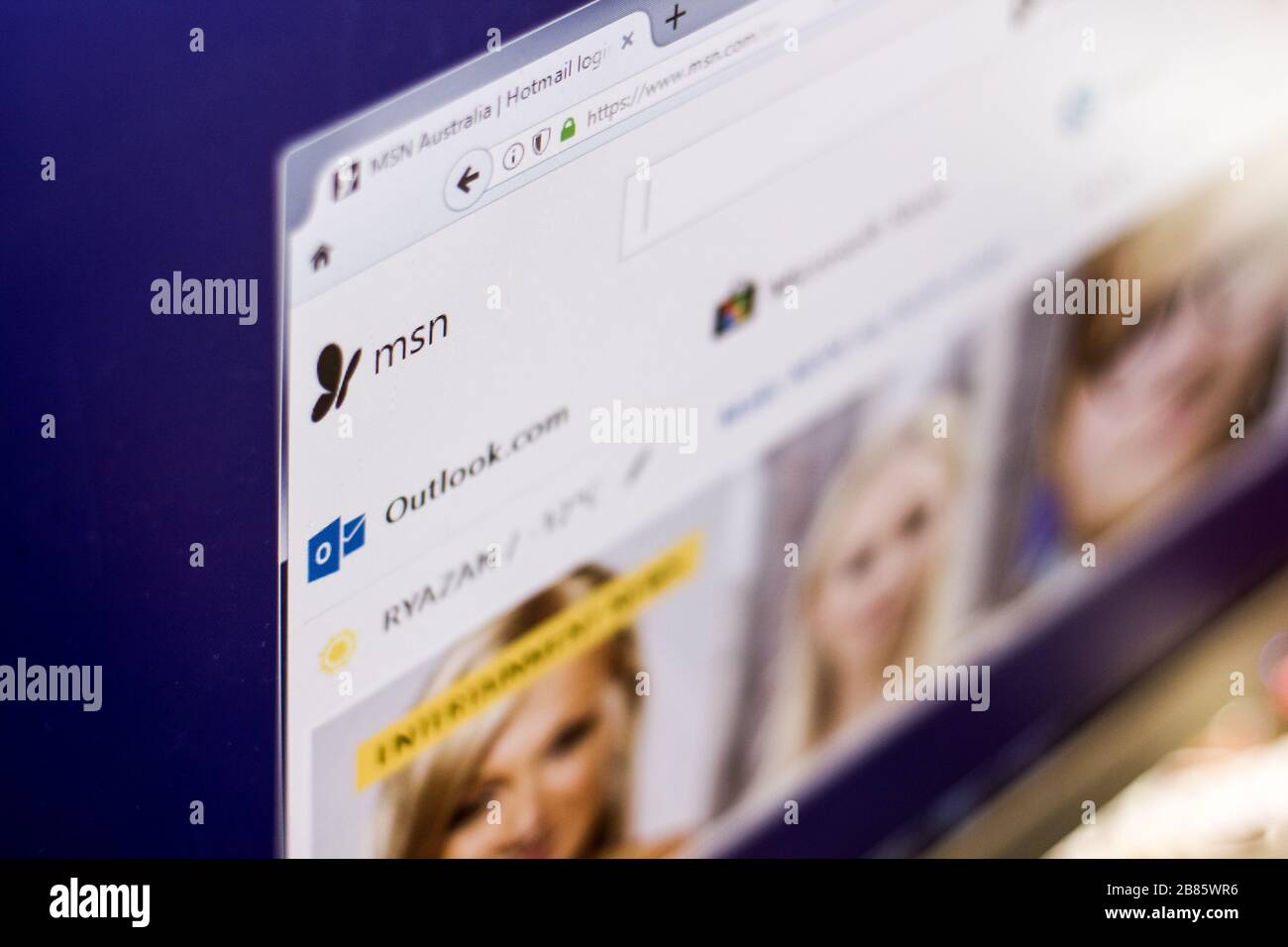 Ryazan, Russie - 01 mars 2018 - MSN première page sur un écran d'ordinateur avec le logo MSN Banque D'Images
