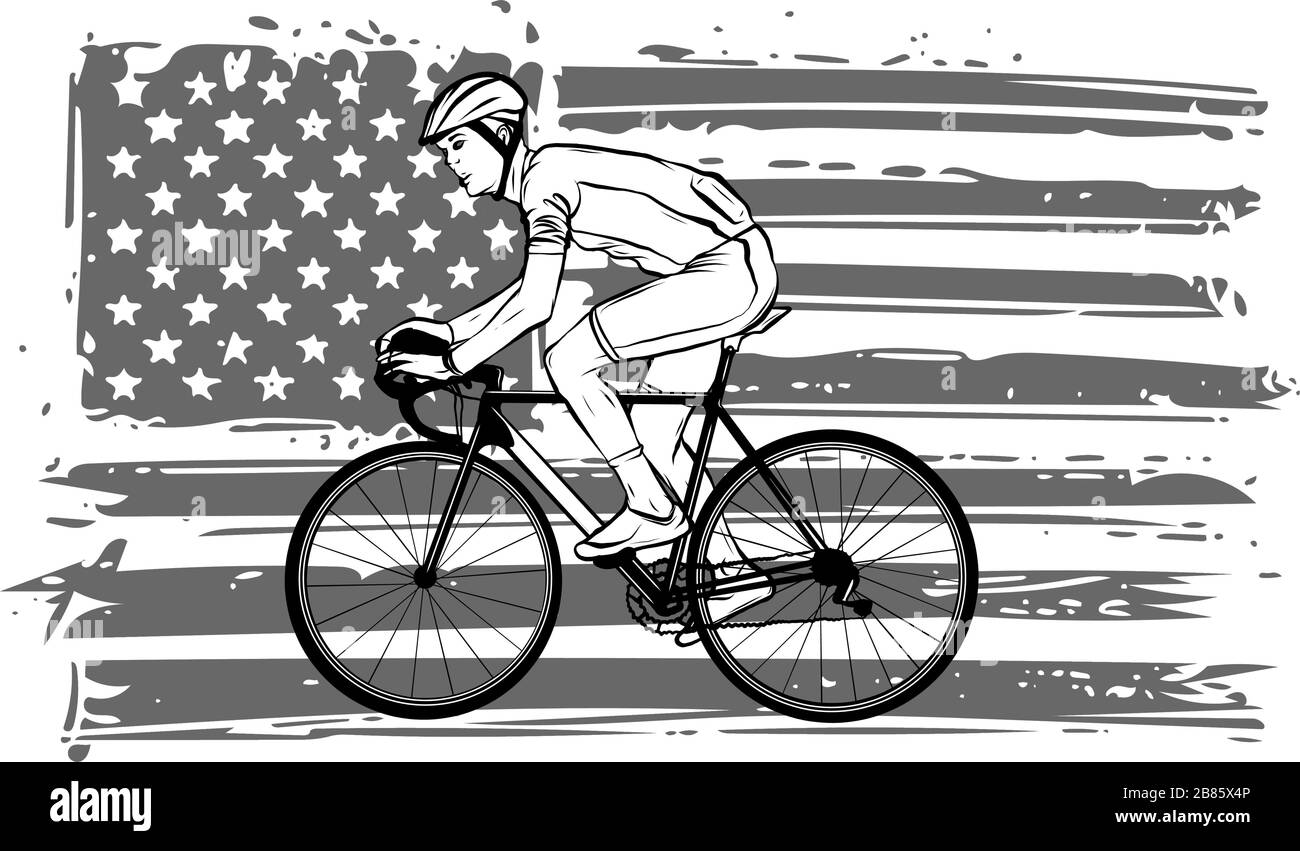 Cycliste en casque - vélo de course - isolé sur fond blanc Illustration de Vecteur