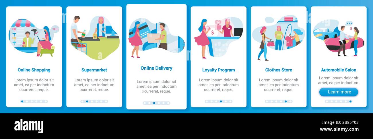Modèle vectoriel d'écran d'application mobile d'intégration client et vendeur Illustration de Vecteur