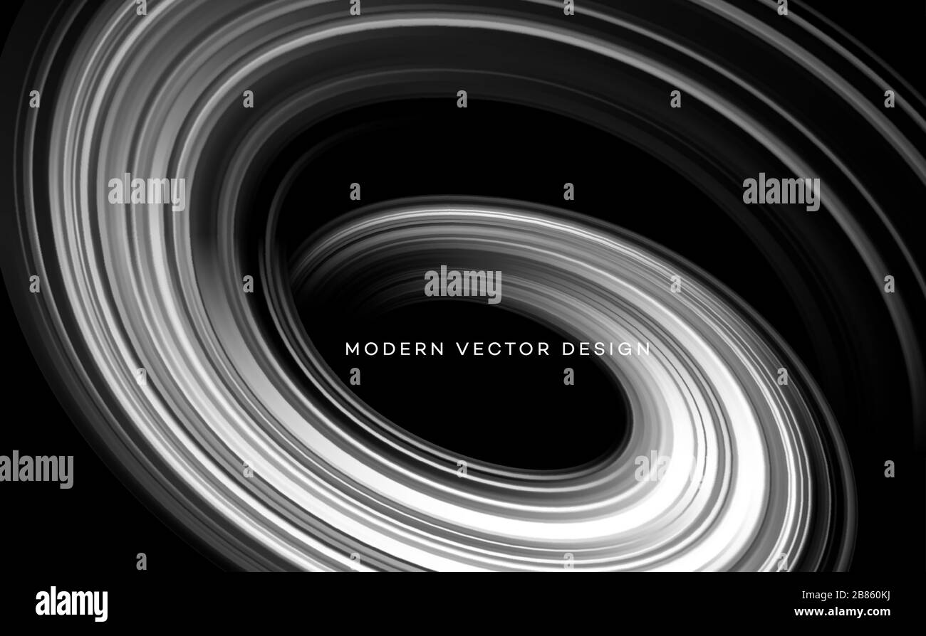 Monochrome, noir et blanc couleur brillant spirale forme organique tridimensionnelle. Flux de couleur en niveaux de gris conception de tendance pour les pages Web, les affiches, les dépliants, les livrets Illustration de Vecteur